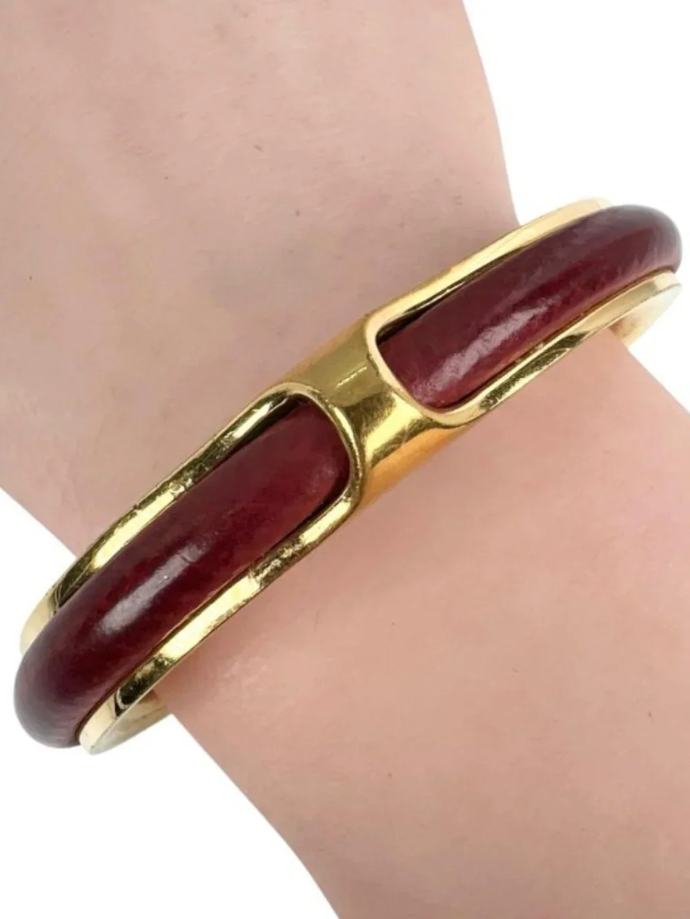 Hermes Metal Red Bracelet Bangle Gold - Picture 3 of 8